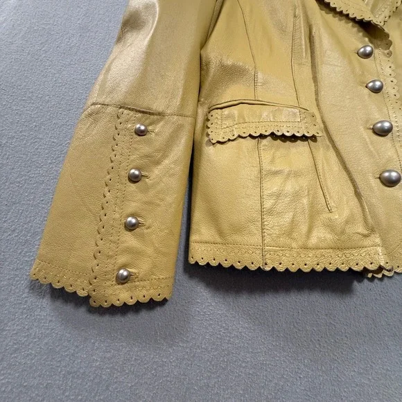 Vintage Y2K Cami NYC Western Cutouts Scalloped Edge Leather Jacket Size 16